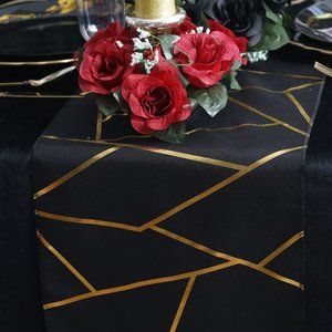 12 Modern Gold Foil Geometric Pattern Black Table Runners